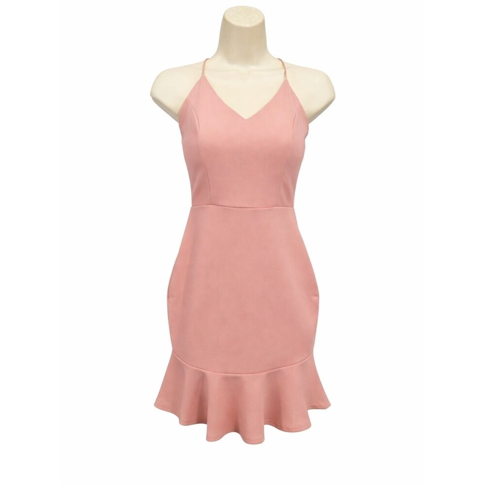 AX Paris Blush Pink Mini Dress Frill Hem Spaghetti Strap Size 4 NWT